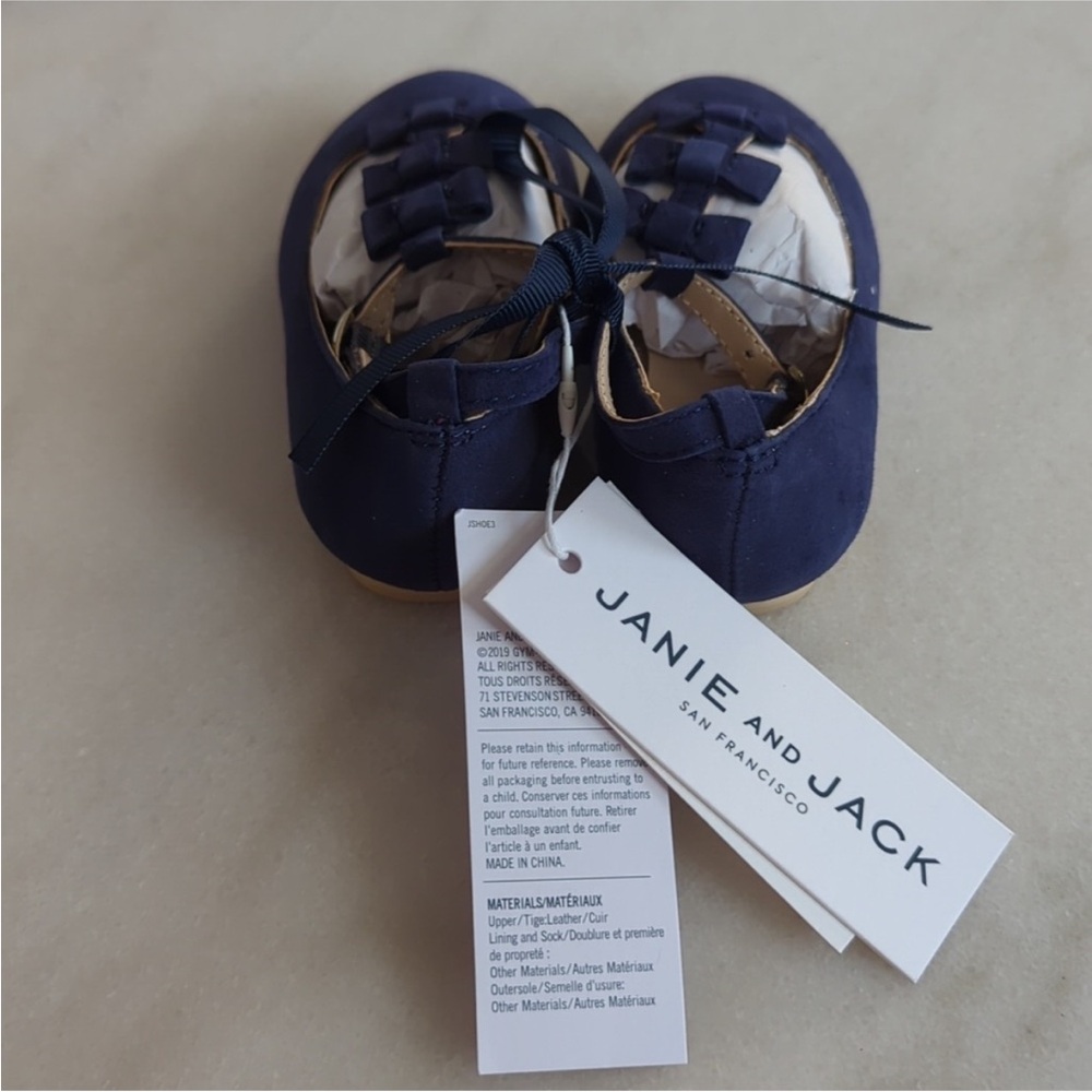 BRAND NEW WITH TAGS Janie and Jack - Blue Bow Baby Shoes - Toddler Size 4 - Picture 4 of 6